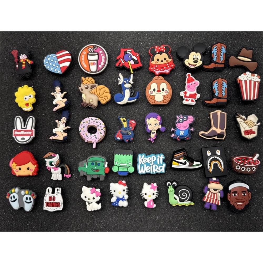 Large 130+ Croc Button Charm Lot Pokémon Hello Kitty Simpsons & More